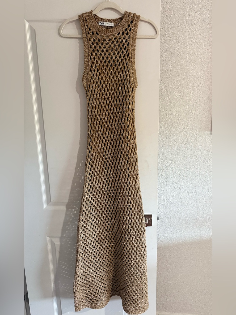 Zara Open-Weave Maxi Dress in Tan